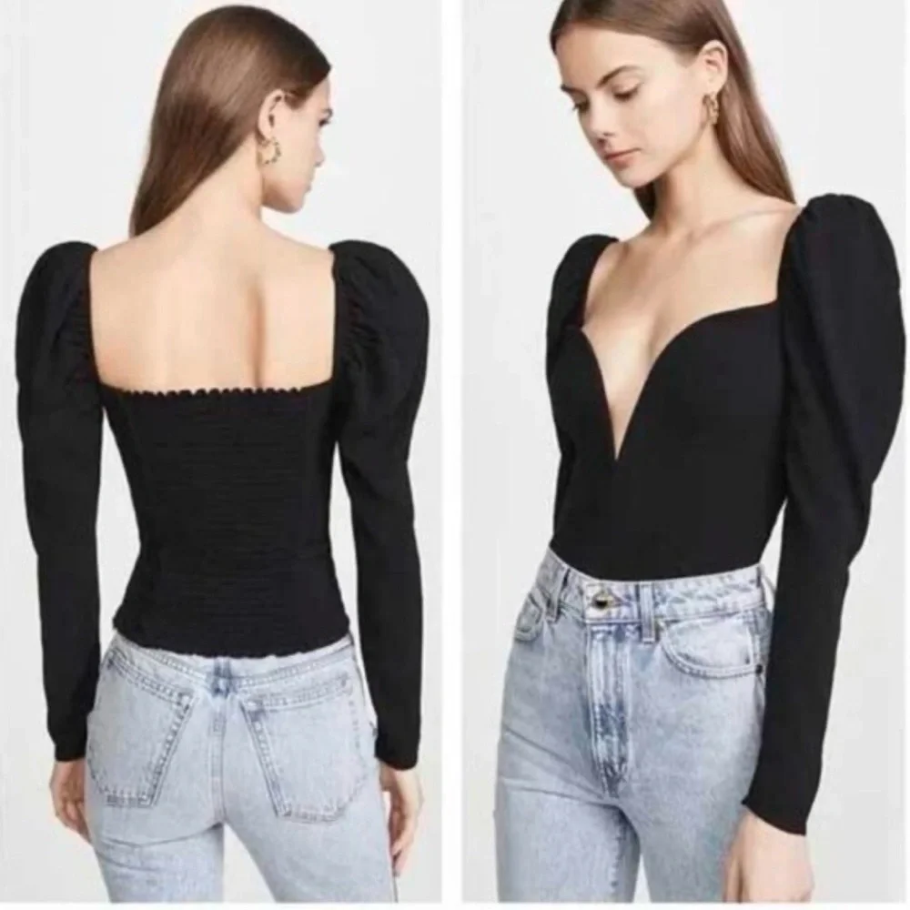 Reformation Black Puff Sleeve Blouse
